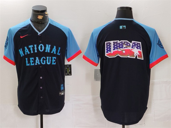 Men's National League Navy 2024 All-Star Big Logo Limited Stitched Baseball Jersey Men's National League Navy 2024 All-Star Big Logo Limited Stitched Baseball Jersey